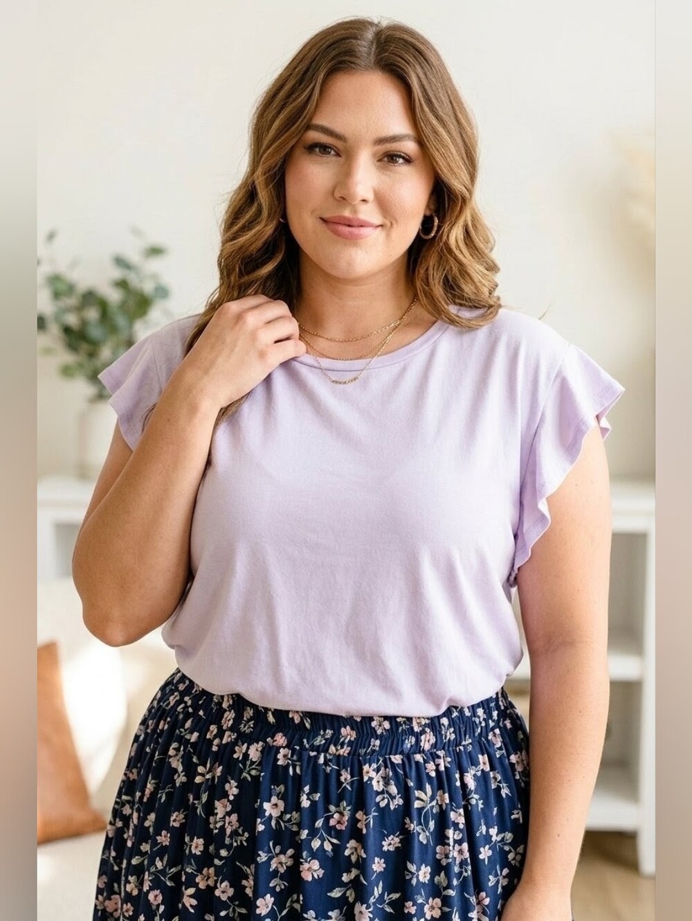 ABLE Top Flutter Cap Sleeve Lilac Cotton Plus Size 3X